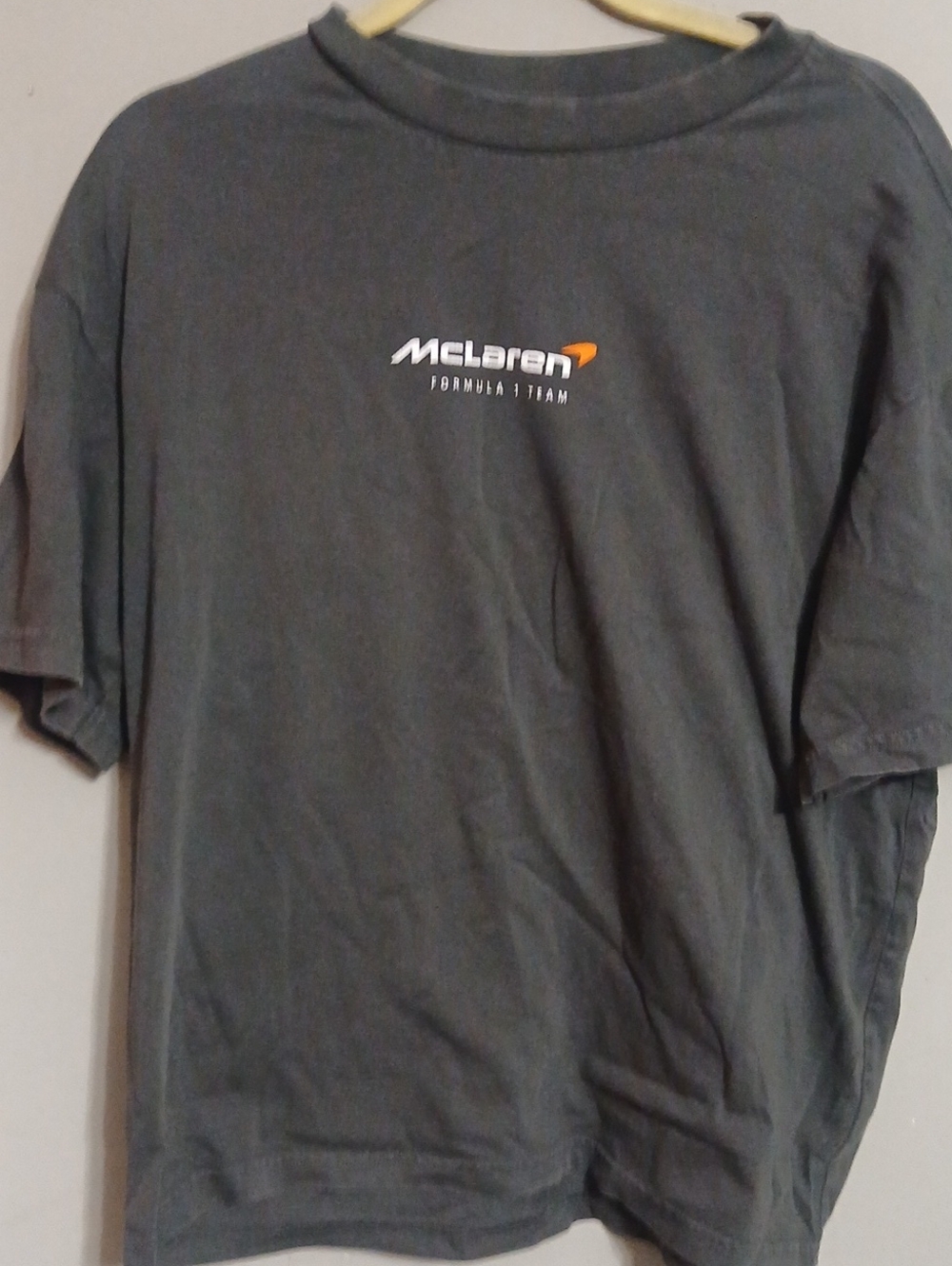 American Eagle Outfitters Men’s Dark Gray McLaren Logo Tee with Orange Accent